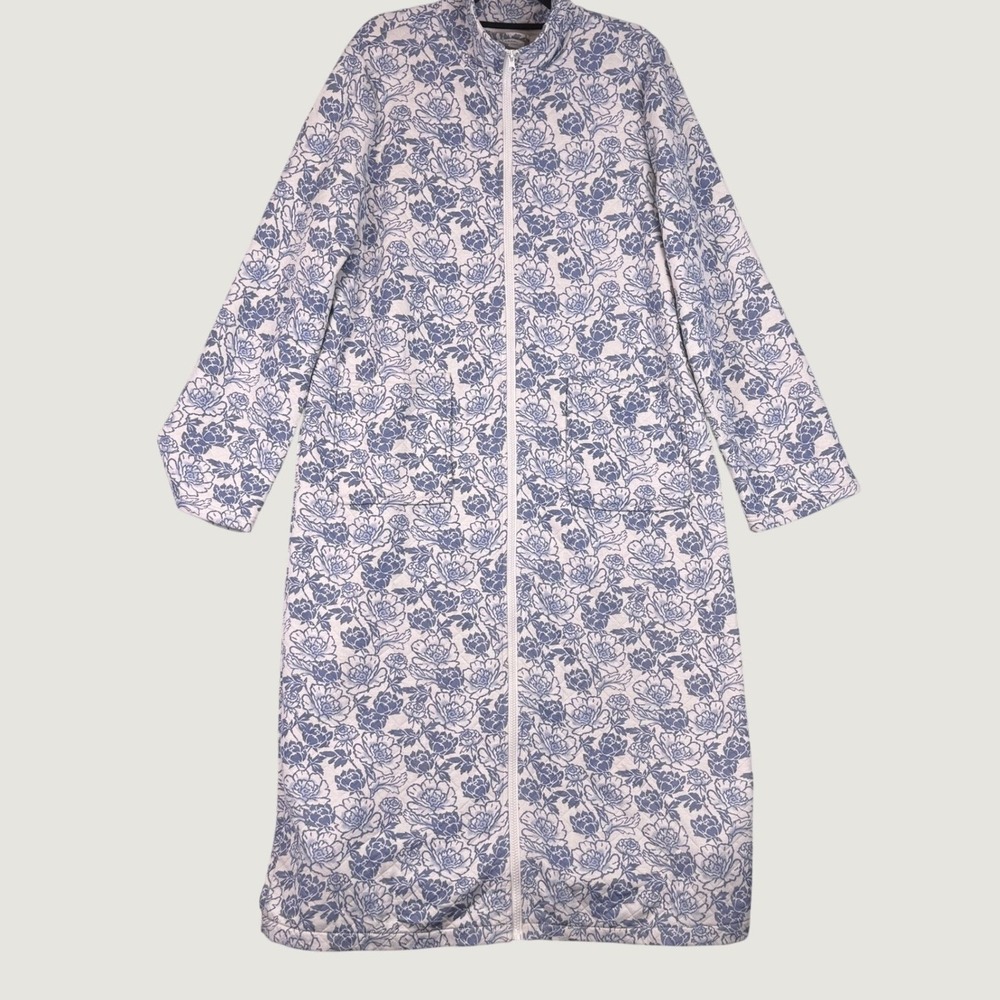 Daydream by Berkshire Homewear Blue Floral Quilted Full Zip Robe Housecoat Large